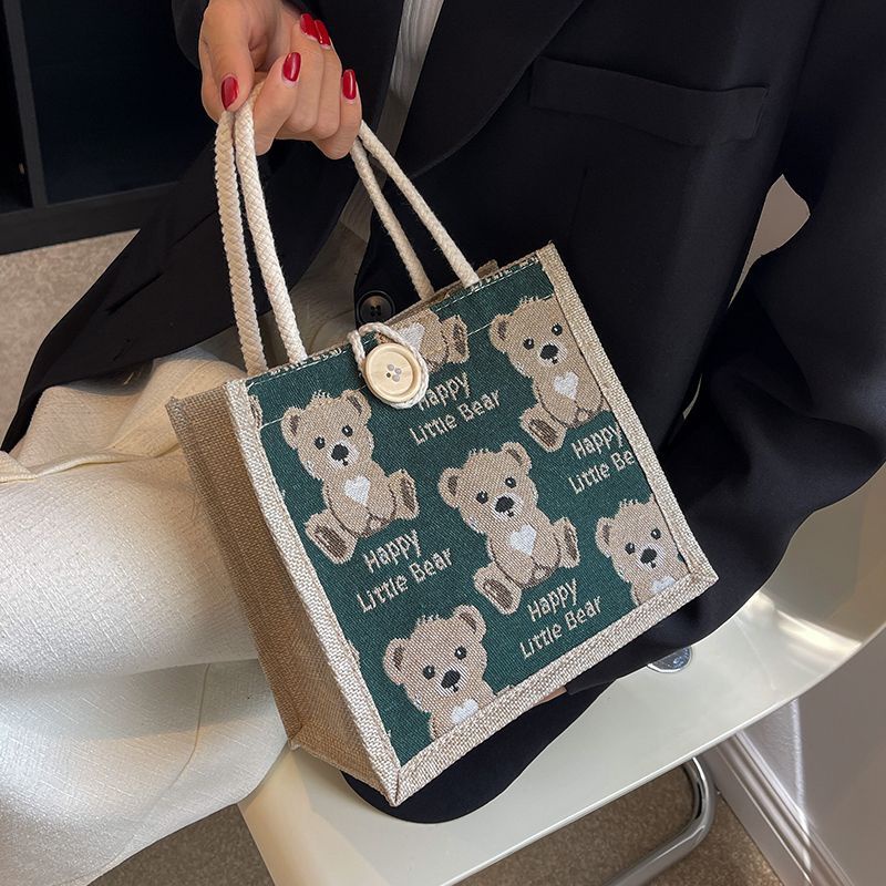 Túi Đựng Hộp Cơm Trưa Bằng Vải Lanh Họa Tiết Hoạt Hình Dễ Thương Phong Cách Hàn Quốc