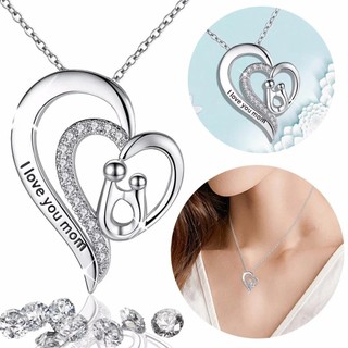 Vòng cổ mặt trái tim mẹ và con trai khảm đá zircon sáng bóng quà tặng ngày của mẹ tuyệt vời của bạn