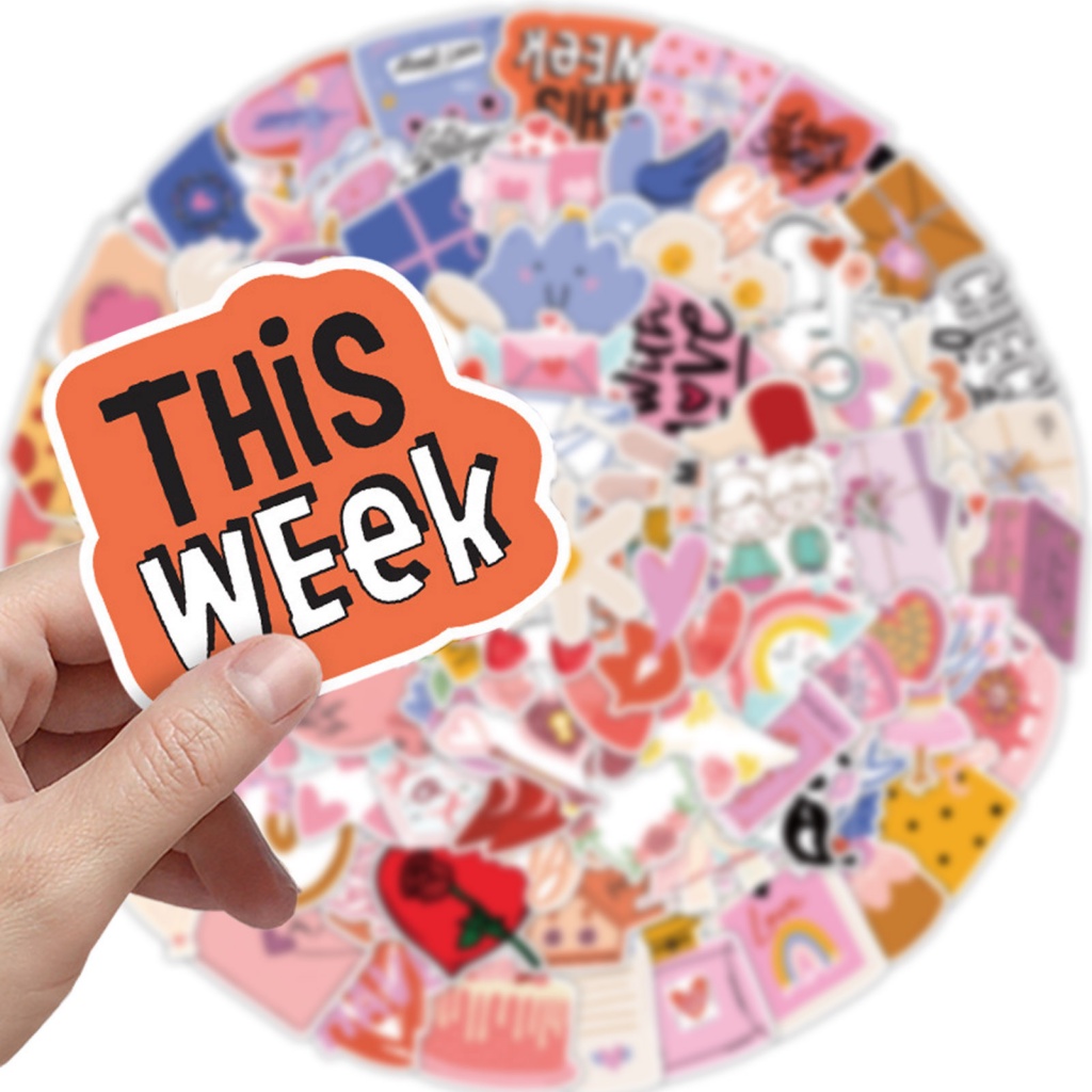 Bộ 100 Miếng Dán Chống Thấm Nước Họa Tiết Dễ Thương Dùng Trang Trí Sổ Tay / Hành Lý / Ngày valentine