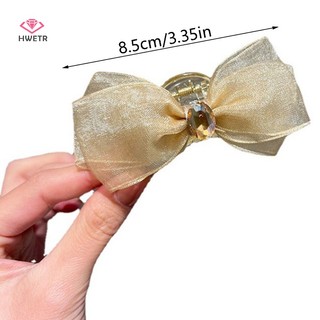 1 kẹp tóc hình nơ lưới đính đá bằng acrylic hai mặt mới