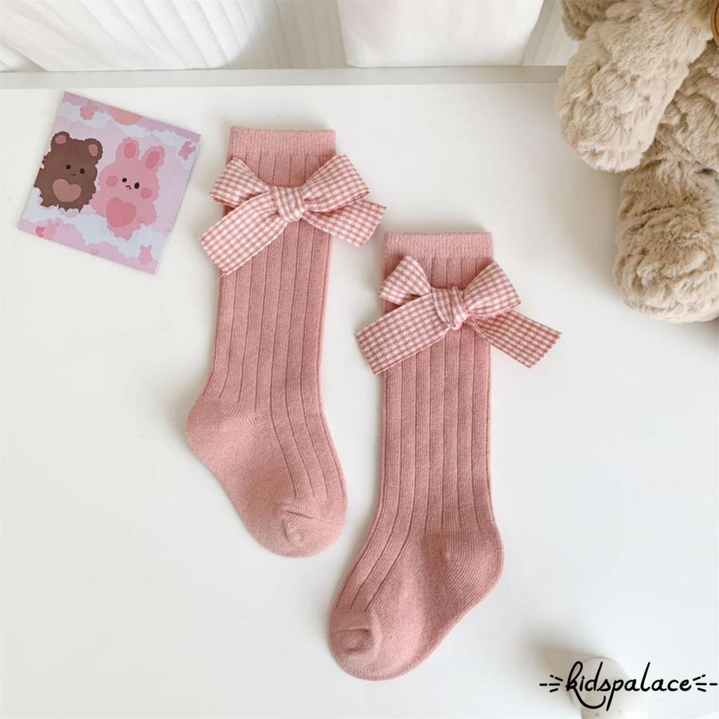 Vớ Dài Qua Gối Mềm Mại Đính Nơ Sọc Caro Thời Trang Giáng Sinh Cho Bé Gái