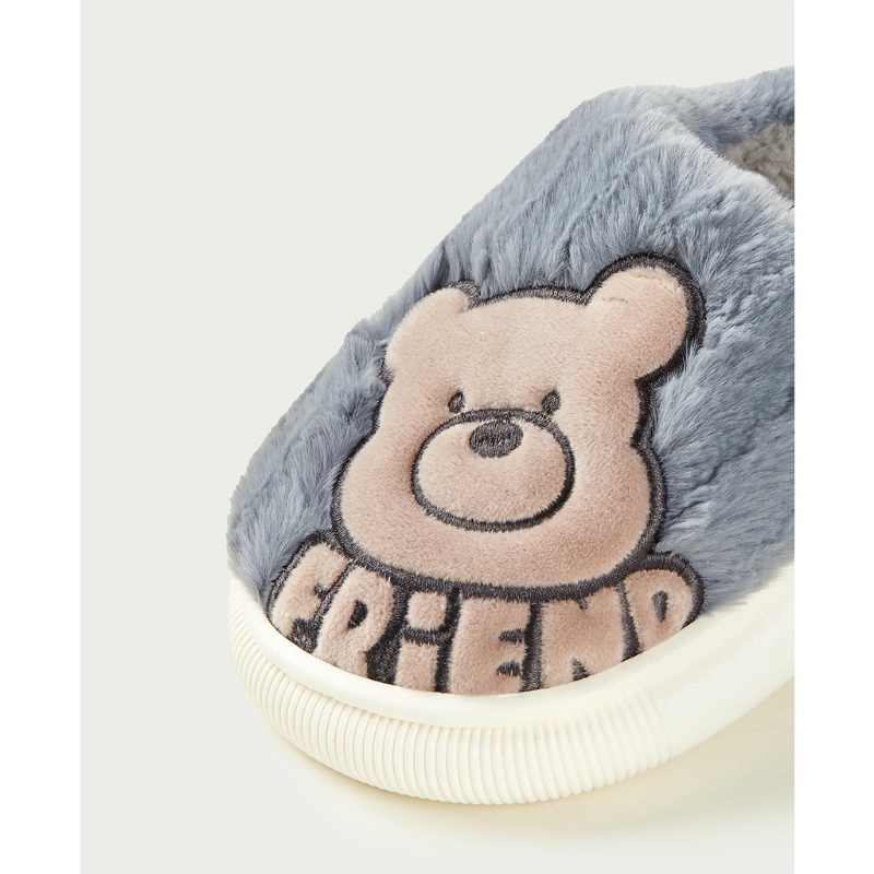 Cheerful Mario Dép Bông Đi Trong Nhà Bằng cotton Giả Lông Thỏ Siêu Ấm Hình Gấu Dễ Thương Cho Bé