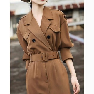 Đầm Nữ Dài Tay Cổ Bẻ Form Dài Thời Trang Hàn Mới