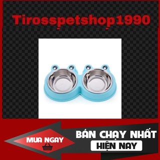 [❌GIÁ SỈ❌] Bát ăn đôi inox hình mặt ếch dễ thương cho thú cưng ❤️