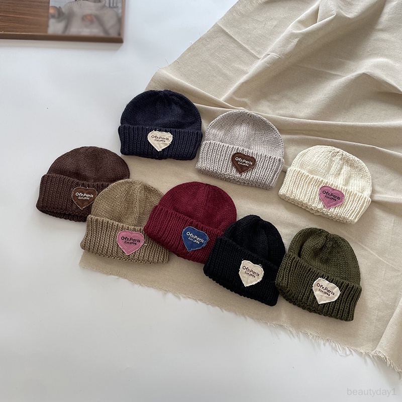 Mũ Dệt Kim Co Giãn Ghép Nối Tai Trái Tim Ấm Áp Dễ Thương Có Thể Gập Lại Cho Bé Trai Và Bé Gái