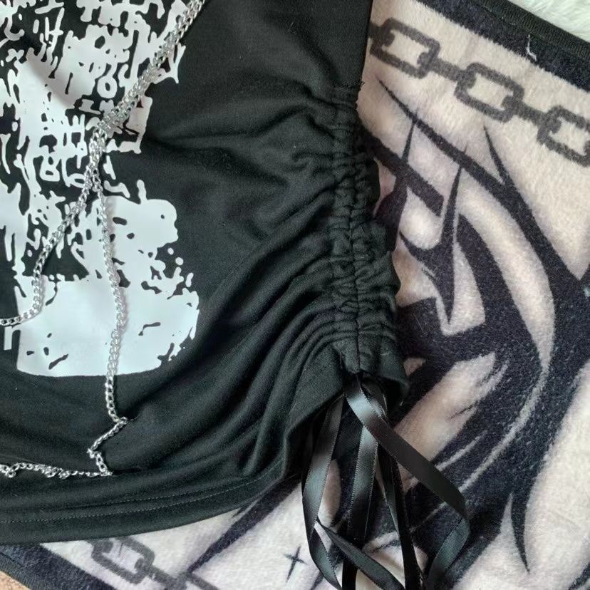 Áo Thun Dây Rút Hở Vai Dáng Rộng Phong Cách gothic punk y2k Millet hot girl Cho Nữ