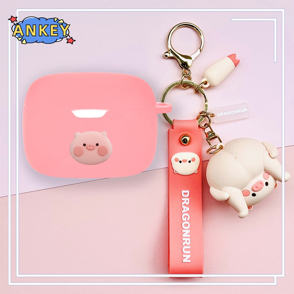 For JBL Wave Beam W200 Vibe 200 Earphone Silicone Case Cute Pig Earbuds Soft Protective Headphone Cover Headset Skin with Pendant