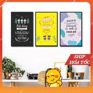 Tranh trà sữa, cà phê, quán ăn vặt, tranh treo tường trang trí decor quán, canvas.