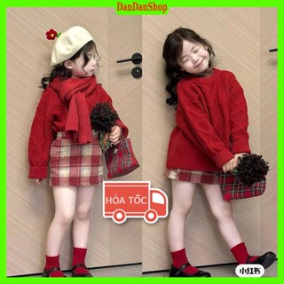 Đồ đôi mẹ và bé gái set đồ Áo len vặn thừng cùng chân váy dạ có lót cho bé yêu mặc 2 kiểu dáng diện Tết xinh yêu cho bé