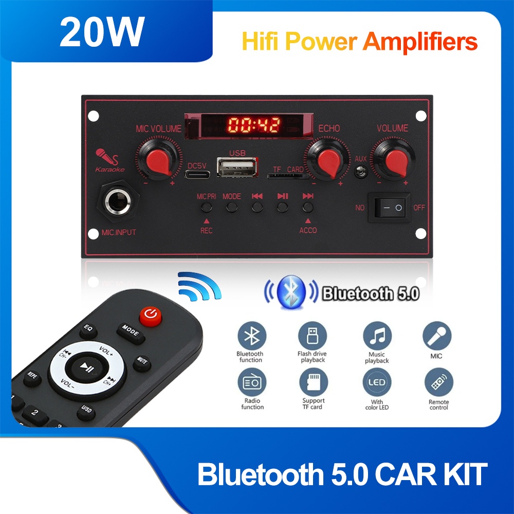 Bảng Mạch Khuếch Đại Âm Thanh 20w dc 5v bluetooth 6.5mm fm radio tf usb Cho Xe Hơi
