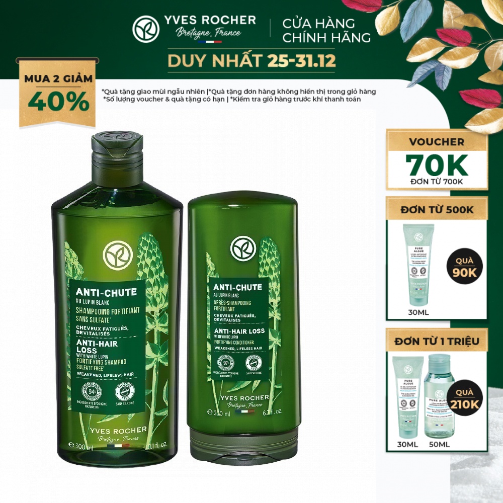 Combo Giảm Tóc Gãy Rụng Yves Rocher Anti-Hair Loss With White Lupin Fortifying 500ml