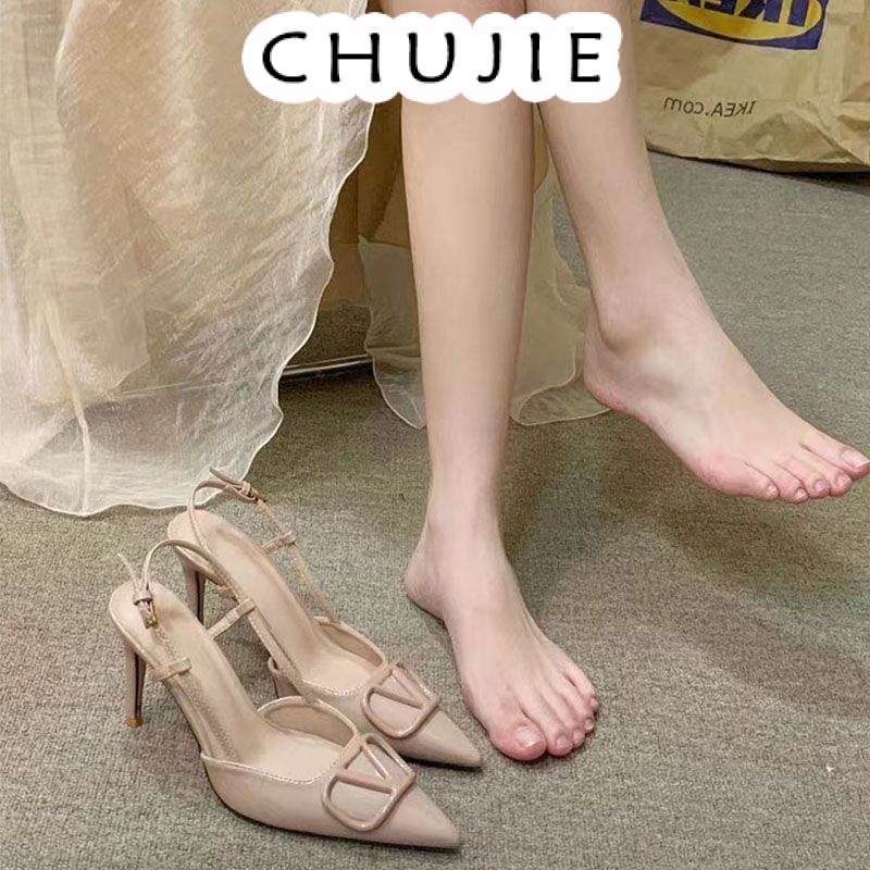 CHUJIE giày cao gót nữ đế cao sandal đi chơi cao gót mũi nhọn 2024NEW mẫu mới 30Z23072114