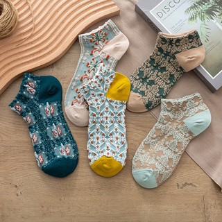 Vớ Dài Trung Bình Họa Tiết Hoa Dập Nổi Phong Cách Mori Cổ Điển Kiểu Mới Cho Nữ