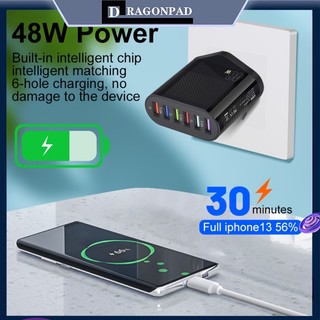 Củ Sạc Nhanh 48W 6 Cổng USB Cho IPhone Android Tablet PC Mobile
