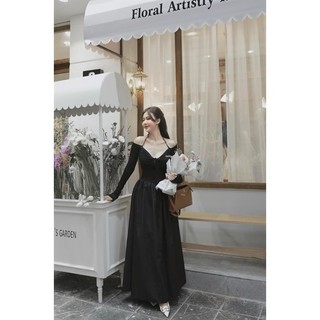Bigsize Đầm thun body maxi trễ vai cổ yếm tay dài dáng dài 55-95kg