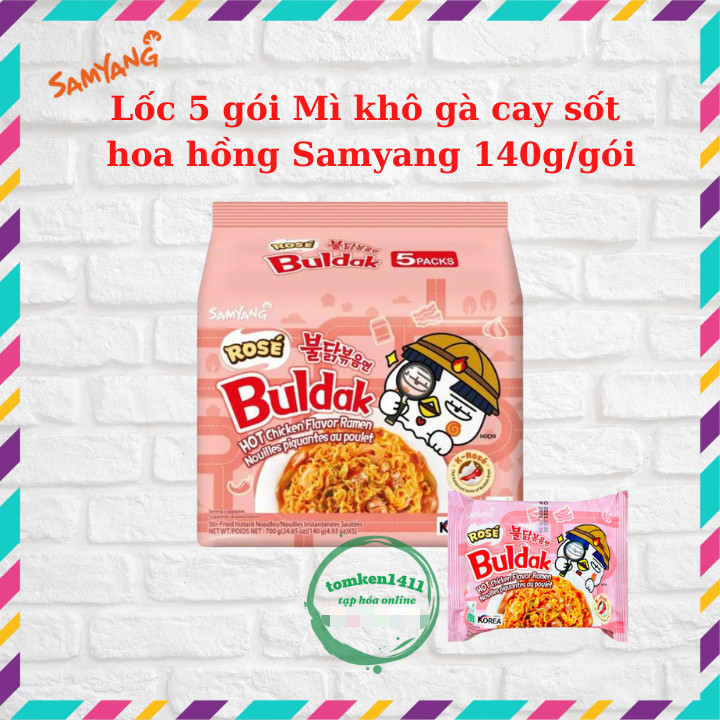 [Lốc 5 gói] Mì khô gà cay  Samyang hoa hồng Rose Buldak 140g/gói