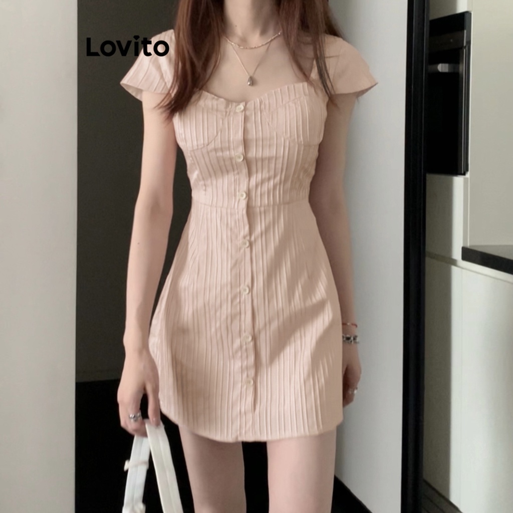Lovito Đầm cài cúc đơn giản phía trước dành cho nữ LNE21054 (Hồng)