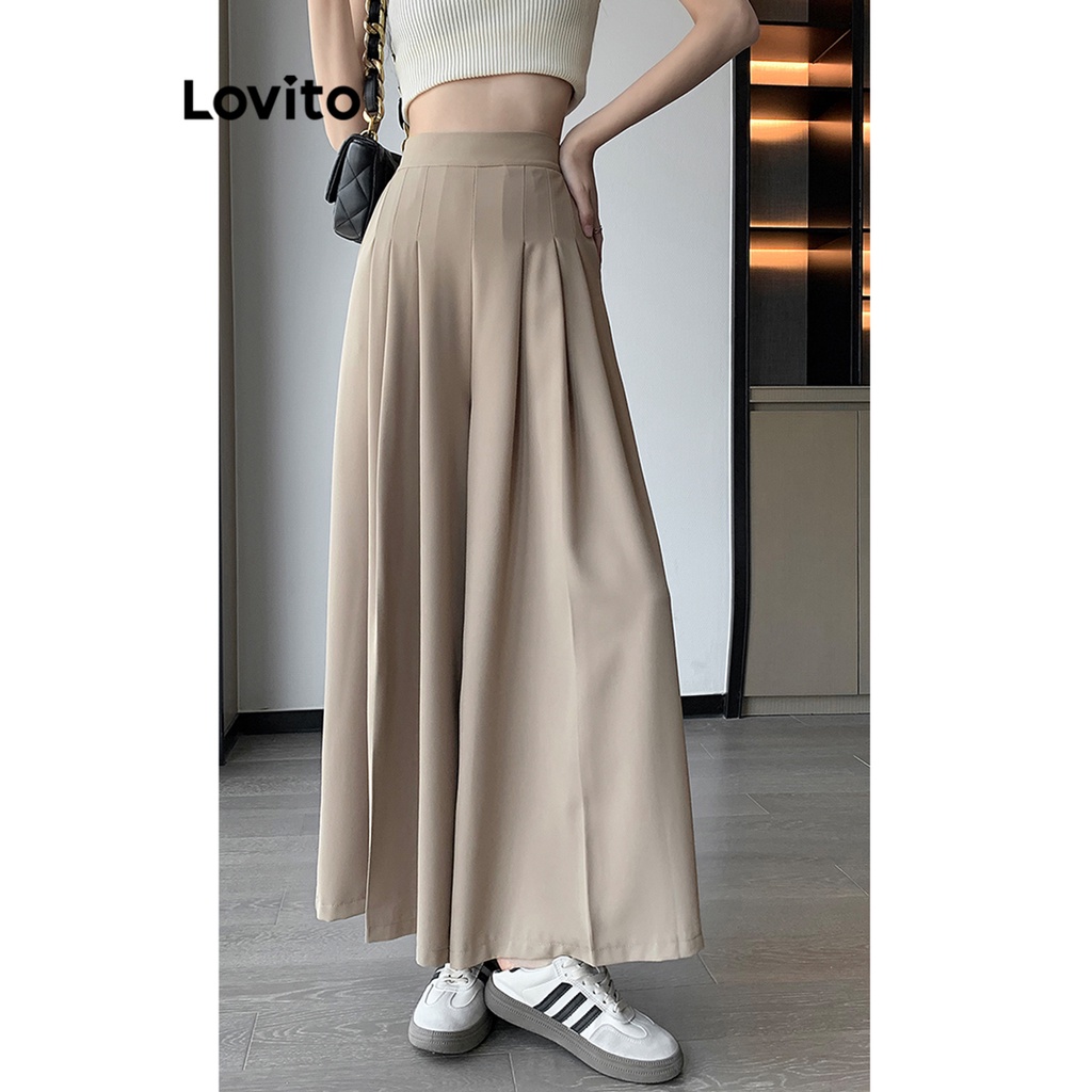 Quần Lovito xếp ly màu trơn thường ngày cho nữ LNE21065