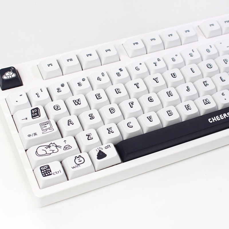 Keycaps hoạt hình màu đen, XDA9.5MM, keycaps tùy chỉnh và dễ thương cho bàn phím cơ, PBT nhuộm thăng hoa
