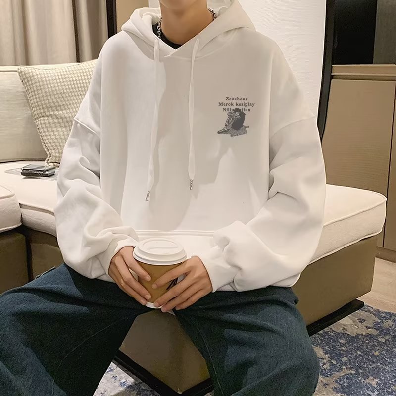 Đầm size m-8xl. 8xl. Áo hoodie Thu Đông Tay Dài Dáng Rộng In Chữ Tiếng Anh Đơn Giản Thời Trang Đường Phố Mỹ Hàn Quốc