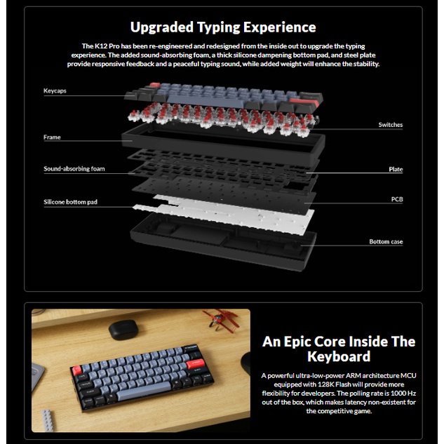 Keychron K12 Pro 60% layout QMK/VIA wireless custom mechanical keyboard