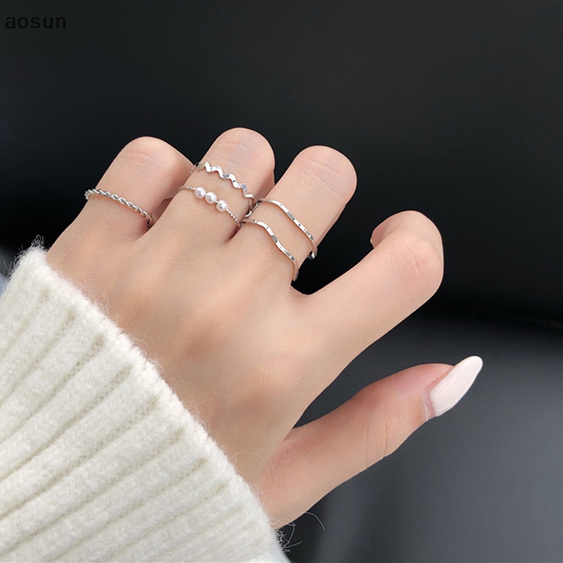 Aosun set 5 Nhẫn Đeo Tay Kim Loại Dạng Hở Thời Trang Cho Nữ