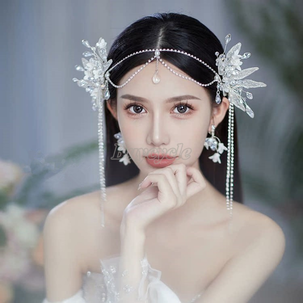 Thời Trang Kẹp Tóc Hình Hoa Đính Pha Lê Màu Trắng Cho Cô Dâu