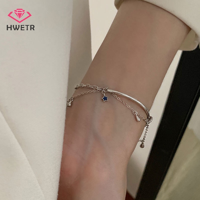 Hwetr Vòng Tay Dây Xích Mặt Ngôi Sao Năm Cánh Màu Xanh Dương Thanh Lịch Có Thể Điều Chỉnh Thời Trang Phong Cách Hàn Quốc Cho
