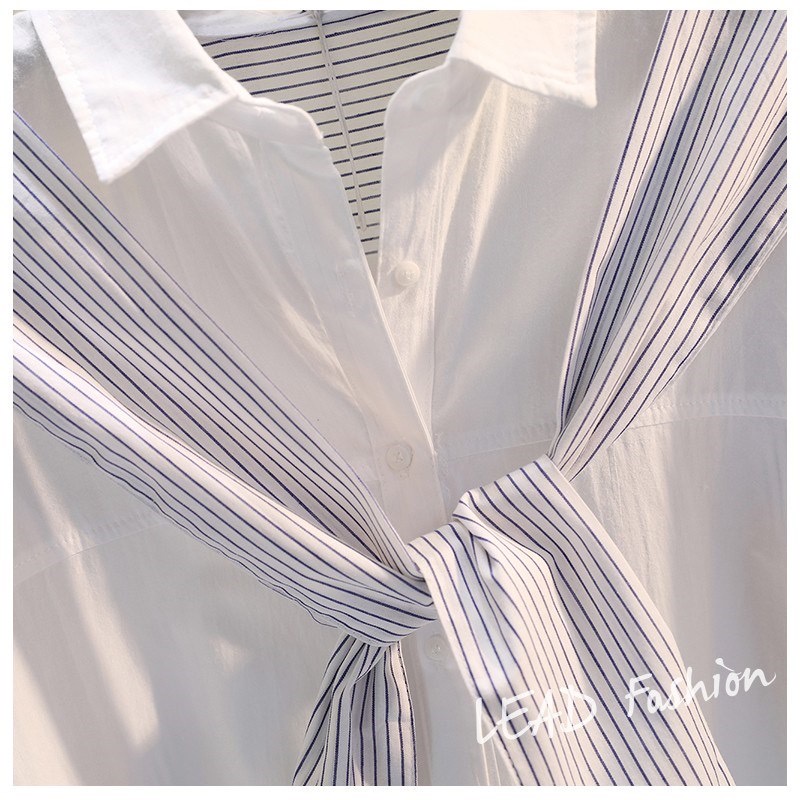 Qunz Bán Buôn Áo Sơ Mi Ghép Nối Khăn Choàng Thanh Dọc 7036