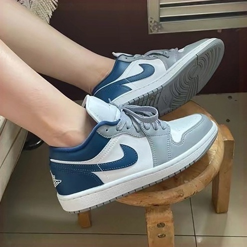Giày Thể Thao Jordan Cổ Thấp Mũi Xám Gót Xanh Siêu Đẹp, Giày Sneaker Jordan 1 Low Nam Nữ Cao Cấp Ful