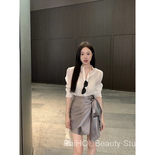 PaiHO❤ Áo Sơ Mi Chống Nắng Dáng Rộng Vải Tuyn + Chân Váy Eo Cao Thời Trang Mùa Hè Hàng Mới Dành Cho Bạn Nữ
