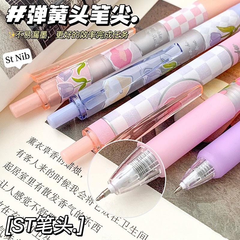 Hộp 6 Bút Bi Mực Đen Họa Tiết Hoa Hồng Chất Lượng Cao