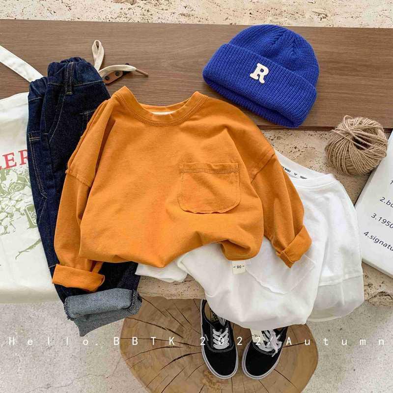 Áo Thun Tay Dài Dáng Rộng Màu Trơn Phong Cách Hàn Quốc Thời Trang Mùa Thu Mới Cho Bé Trai