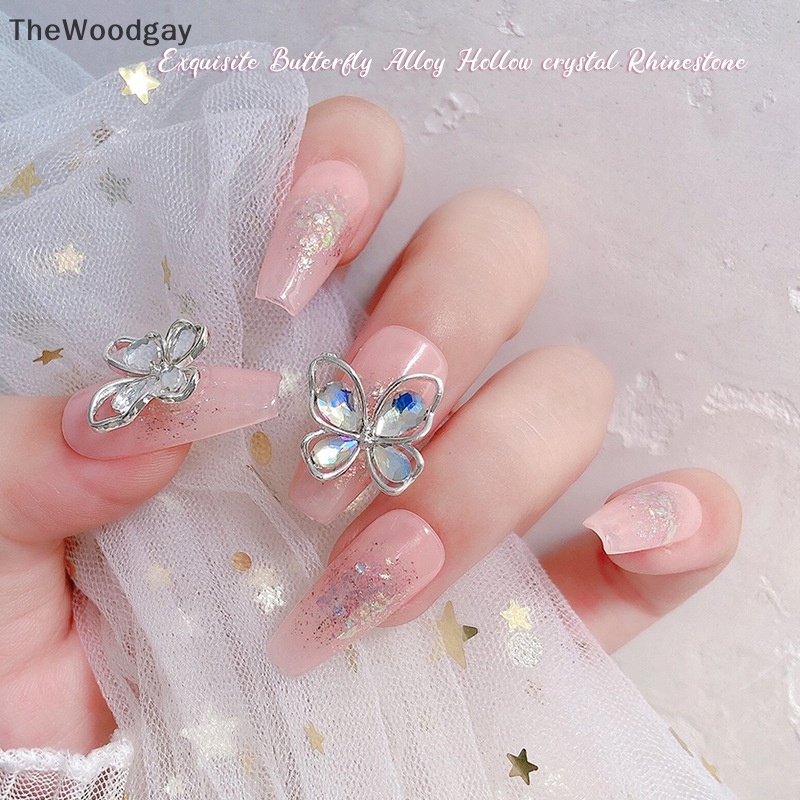 Bộ 5 Phụ Kiện Đính Trang Trí Móng Tay Hình Bướm 3d Bằng Hợp Kim Kích Thước 14.5x13mm