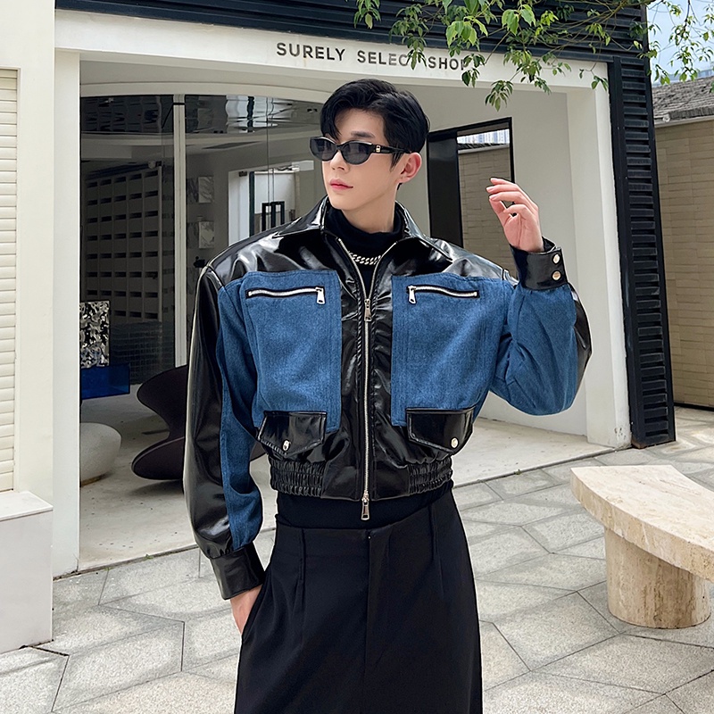October Áo Khoác denim Dáng Ngắn Phối Da Thời Trang Cao Cấp Cho Nam