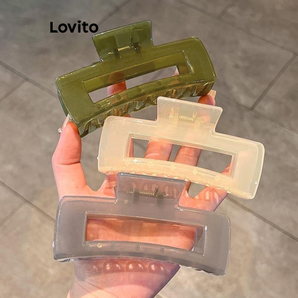 Kẹp tóc LOVITO hình học cơ bản màu trơn thường ngày cho nữ L57AD014