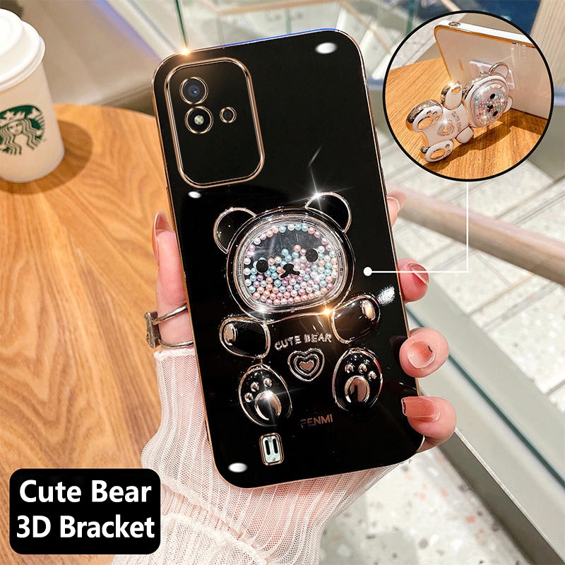 Ốp lưng realme narzo 50i Ốp Điện Thoại tpu Dẻo Mạ Màu 3D In Hình Gấu Nhỏ Đáng Yêu Có Giá Đỡ Cho realme narzo 50i