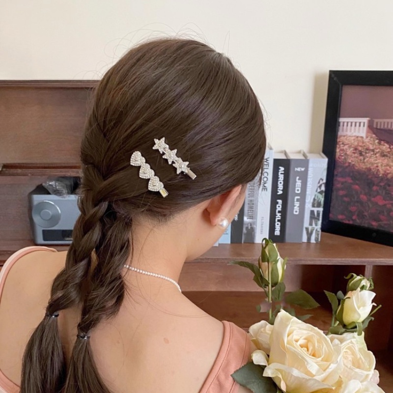 Kẹp Tóc Hình Ngôi Sao / Nơ / Trái Tim Đính Đá Lấp Lánh Kiểu Hàn Quốc Dễ Thương Cho Bé Gái