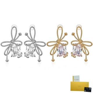 Bông tai mạ vàng 18k hình nơ đính đá sang trọng