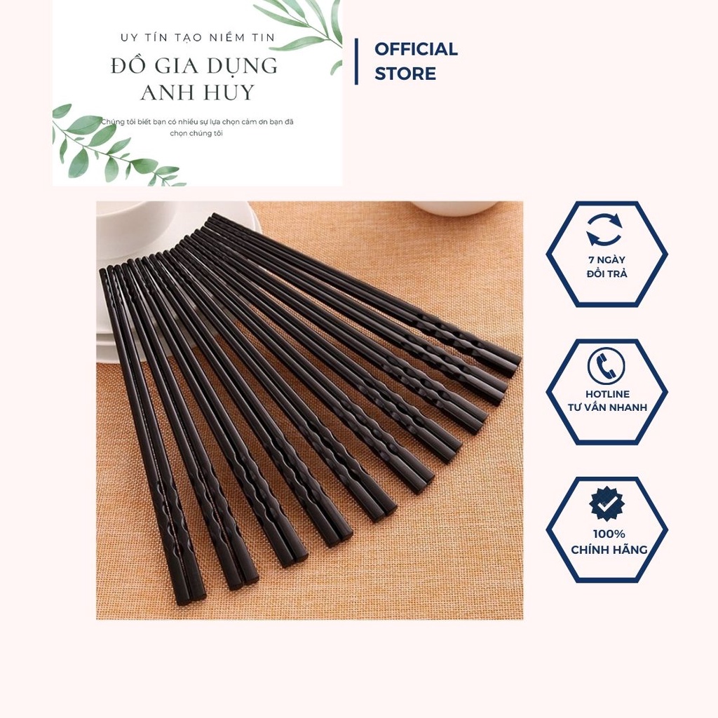 Vỉ 10 đôi đũa nhựa đen kháng khuẩn xoắn 2 Đầu Chống Trượt Sang Trọng Chất Lượng Cao