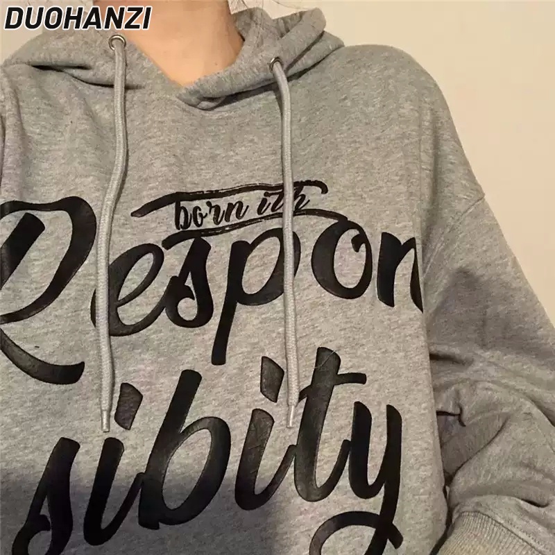 Áo hoodie nữ DUOHANZI dài tay in chữ thời trang mới