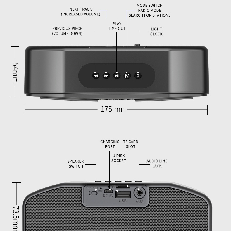 Spirise Loa bluetooth 5.0 Không Dây m5 Âm Thanh Sống Động Có Màn Hình led Hiển Thị hd