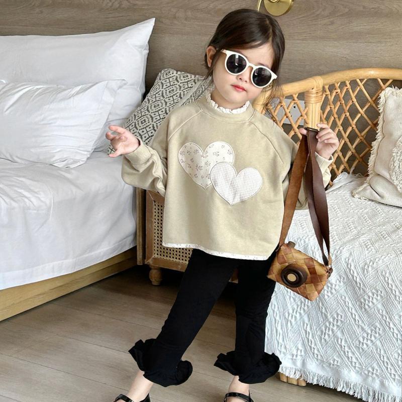 Áo Khoác sweater Phối Ren Thêu Họa Tiết Trái Tim Xinh Xắn Cho Bé Gái 2023