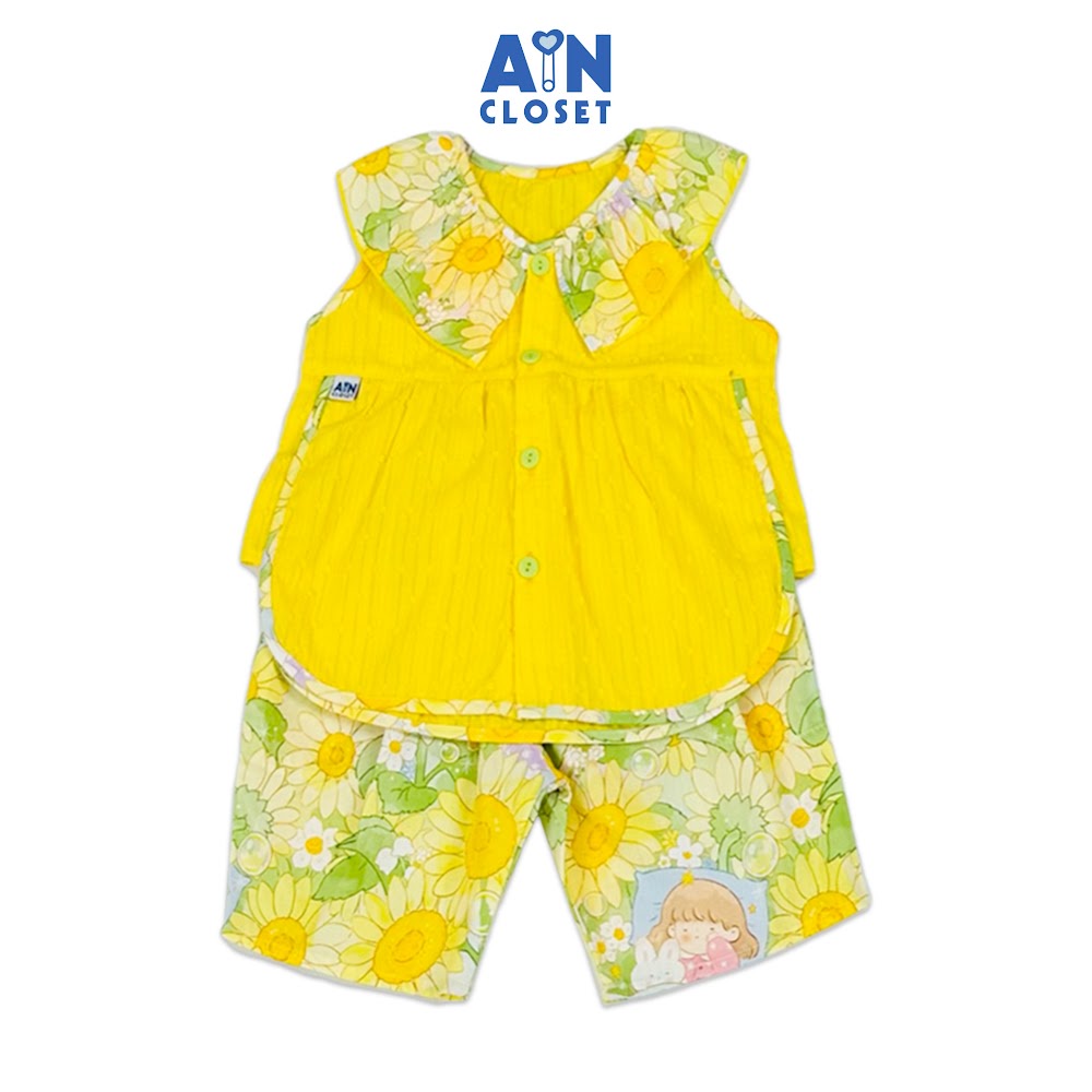 Bộ quần áo Lửng bé gái họa tiết hoa Hướng Dương Vàng cotton - AICDBGH81ICU - AIN Closet