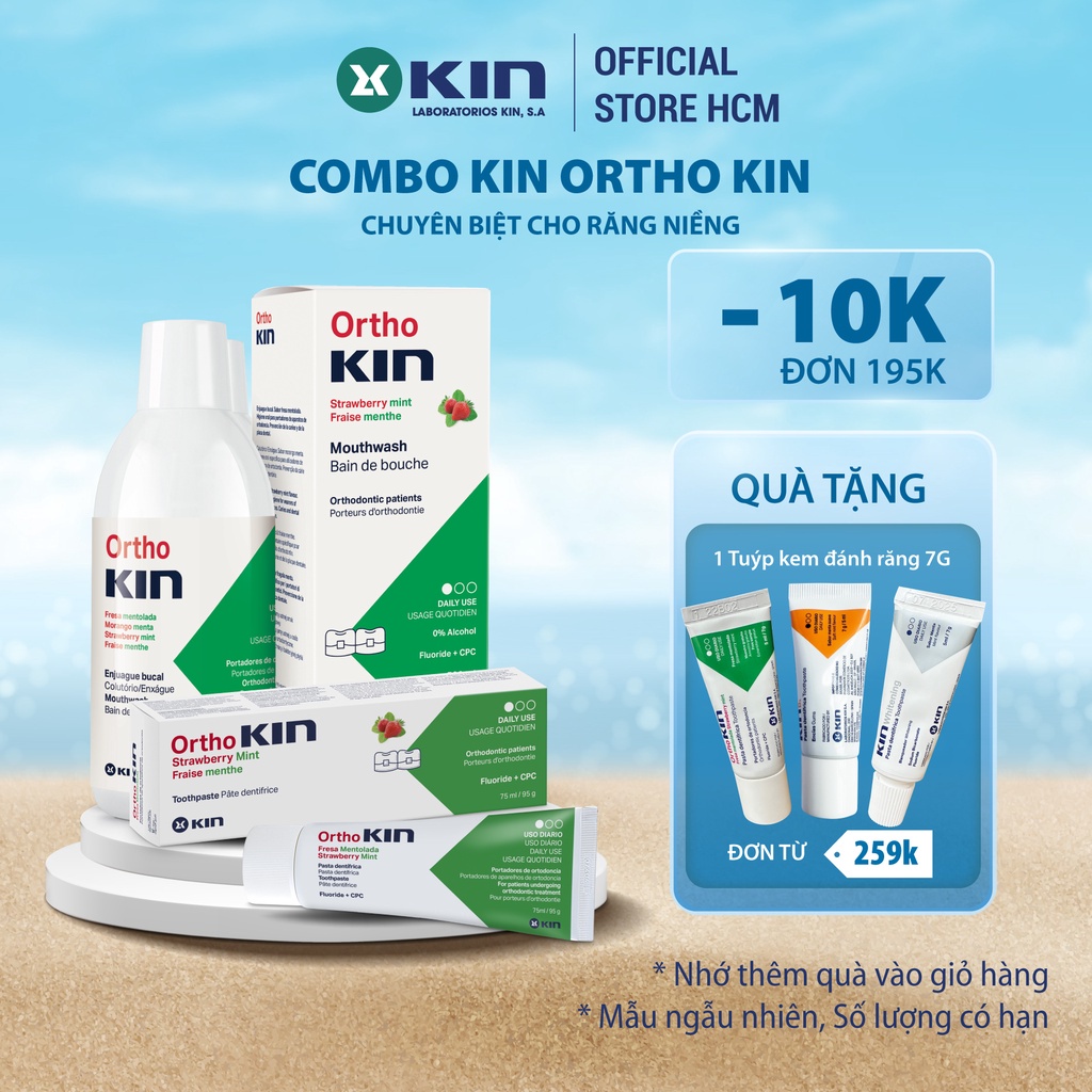 Combo Nước Súc Miệng Kem Đánh Răng Ortho Kin Cho Răng Niềng, Chỉnh Nha 500ml/75ml