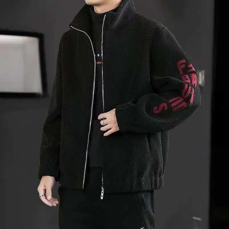 Áo Khoác Cổ Đứng Dáng Ôm Thêu Họa Tiết Phối Khóa Kéo Cá Tính Cho Nam