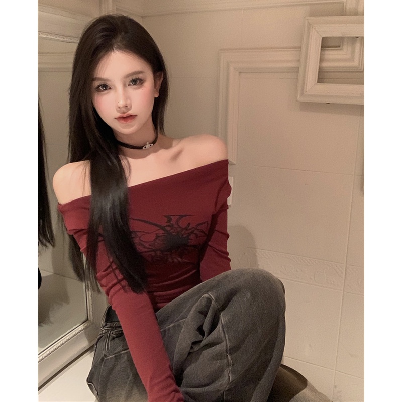 Áo Thun Tay Dài Hở Vai Dáng Ôm Thời Trang Dành Cho Nữ