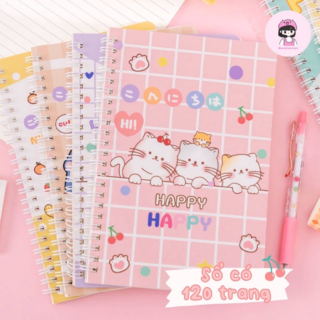 Sổ Lò Xo A5 Kẻ Ngang 120 Trang 70gsm 140x207mm Lò Xo Kép Họa Tiết Hoạt Hình Đáng Yêu, Sổ Tay Ghi Chép Midi Corner