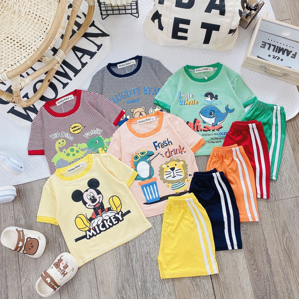 Đồ bộ thun lạnh cho bé trai bé gái , vải mềm mát thoáng khí, in hình dễ thương cho bé mặc nhà, bé mặc đi học.
