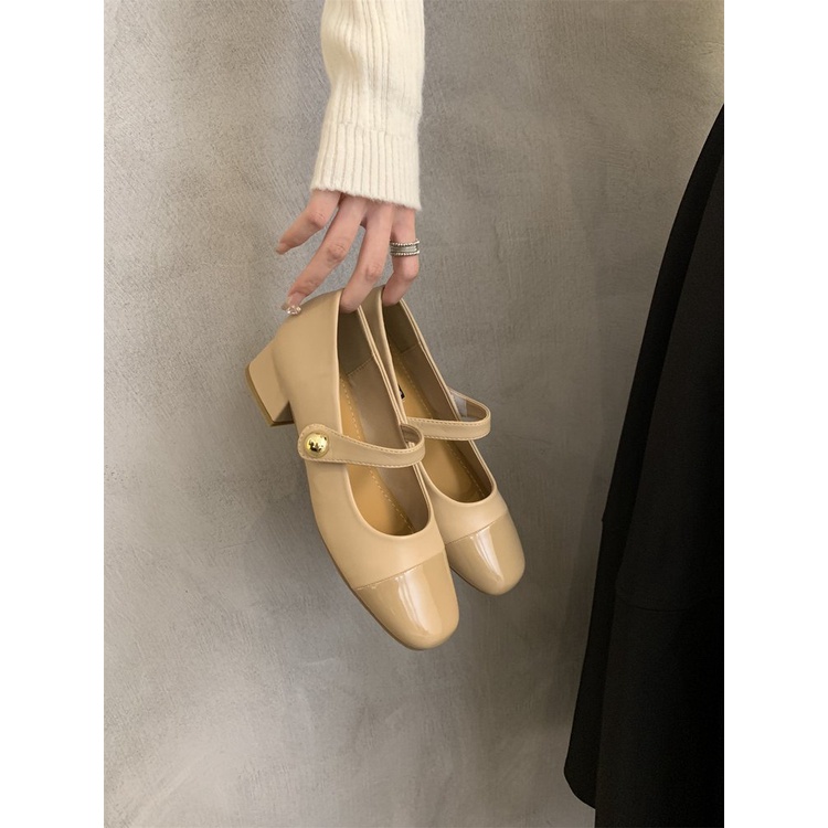 Giày Cao Gót Da pu Mũi Tròn Phong Cách Hàn Quốc Cho Nữ